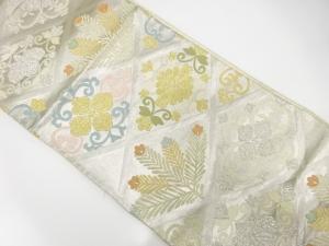 アンティーク　斜め格子に菊・桐・花模様織り出し袋帯（材料）